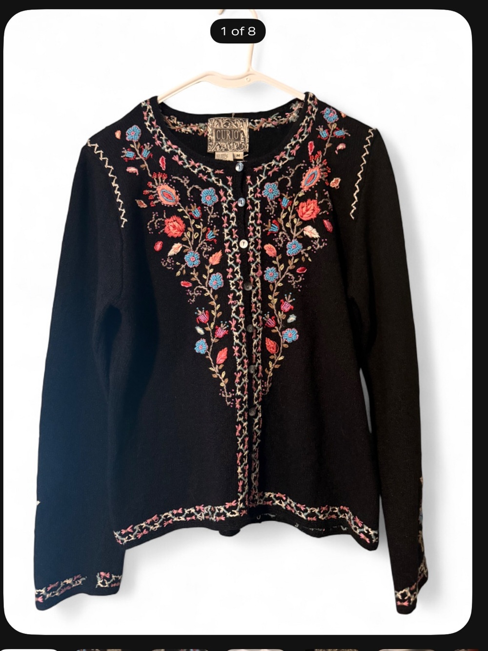 Curio black embroidered cardigan sz M